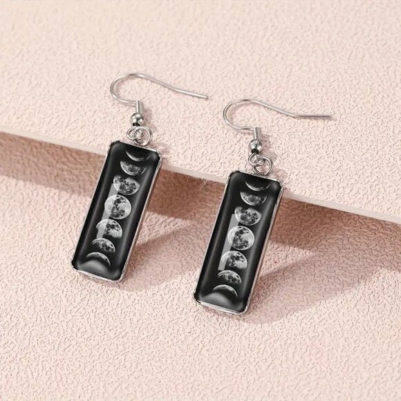 #25 Unique Phases of the Moon Geometric Design Dangle Earrings - Picture 1 of 2